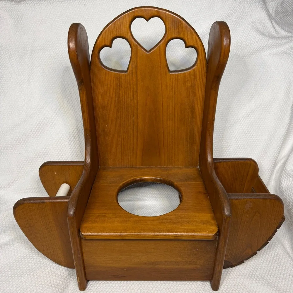 Vintage Wooden Heart Cutout Bathroom Child Potty Trainer